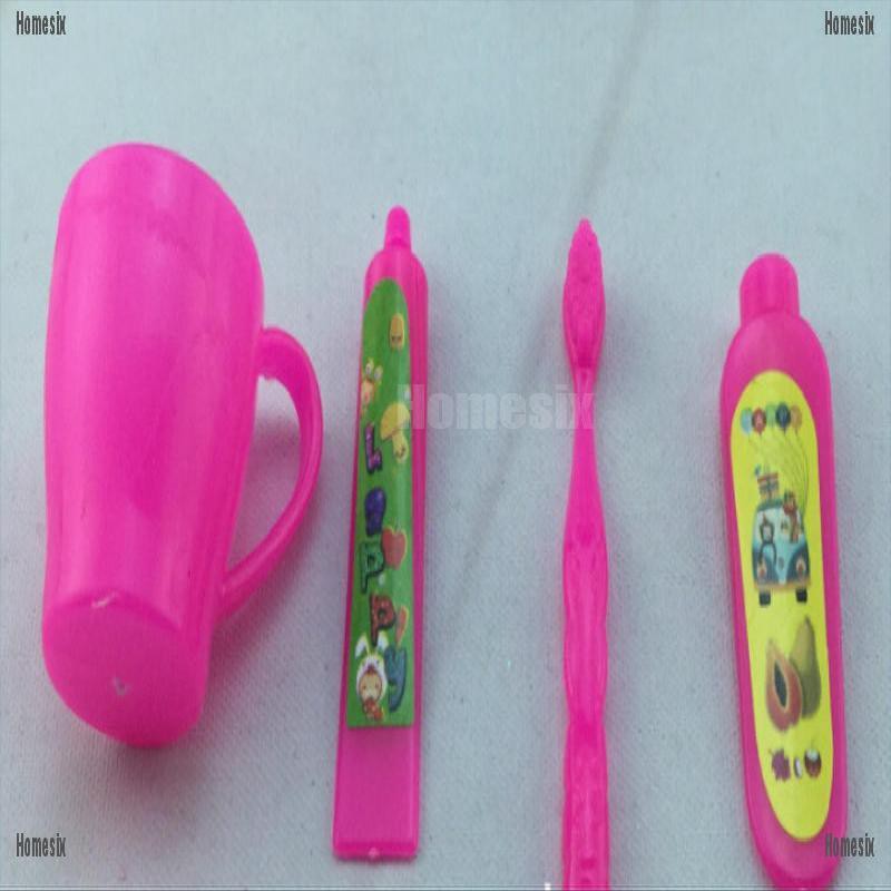 [HoMSI] Cute 4 Pieces/ Set Barbie Rose Fuchsia Toothpaste Tube Toothbrush Bathroom Accesso SUU