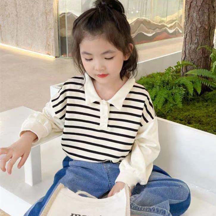 Áo Sweater công chúa phối họa tiết kẻ sọc phong cách Hàn Quốc thời trang thu đông cho bé gái