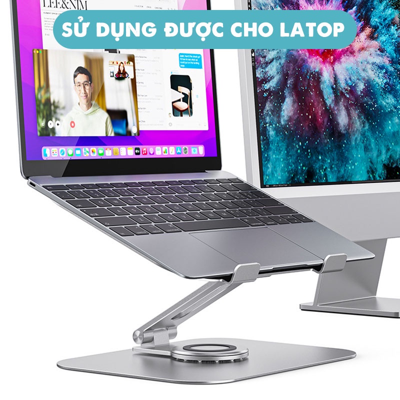 Giá đỡ hợp kim nhôm để bàn xoay 360 độ cho điện thoại máy tính bảng laptop