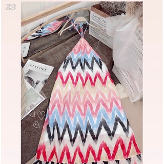 ĐẦM MAXI CỔ YẾM PHỐI MÀU