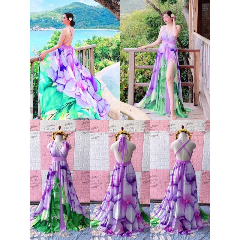 (miễn phí chỉnh váy) đầm maxi ombre màu loang hoa hai dây hở lưng đi biển du lịch chụp hình sống ảo thiết kế sang trọng | BigBuy360 - bigbuy360.vn