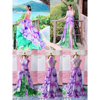 (miễn phí chỉnh váy) đầm maxi ombre màu loang hoa hai dây hở lưng đi biển du lịch chụp hình sống ảo thiết kế sang trọng