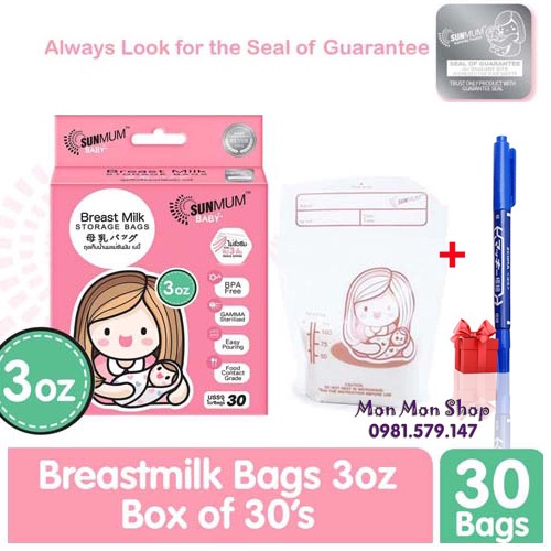 (Tặng bút ghi) Hộp 50 Túi trữ sữa Sunmum Thái Lan mẫu mới
