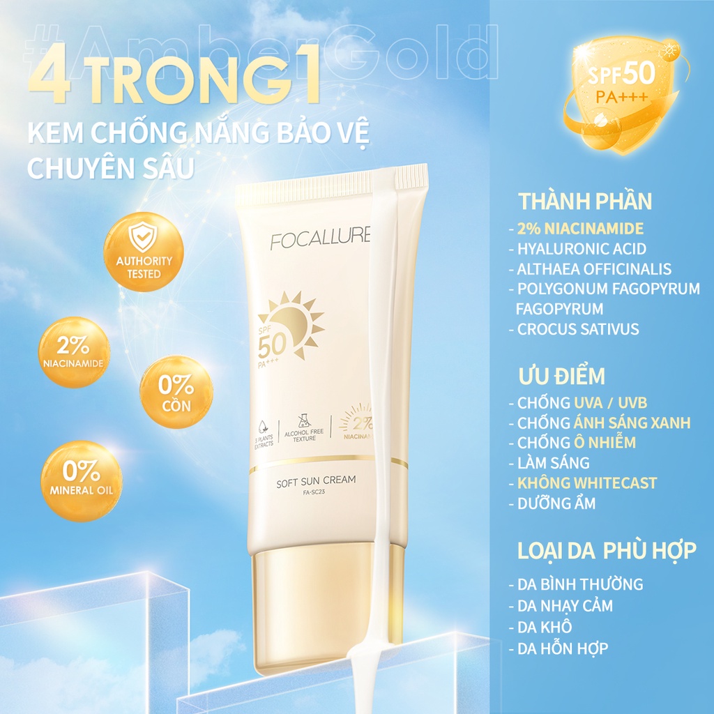 Kem chống nắng FOCALLURE 4 trong 1 bảo vệ làn da hiệu quả 30g