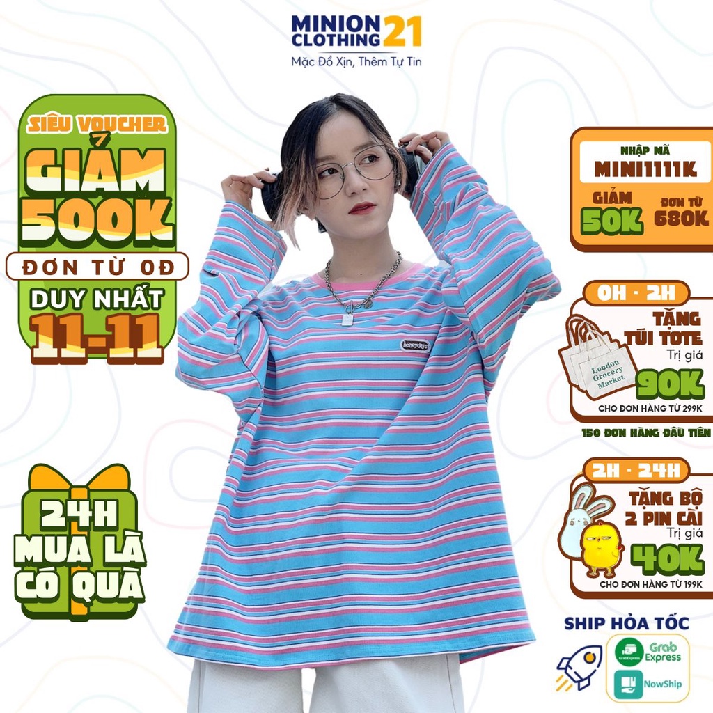 Áo nỉ nam nữ kẻ ngang MINION CLOTHING oversize Unisex form rộng sweater Ulzzang Streetwear Hàn Quốc chất da cá A3037 | BigBuy360 - bigbuy360.vn