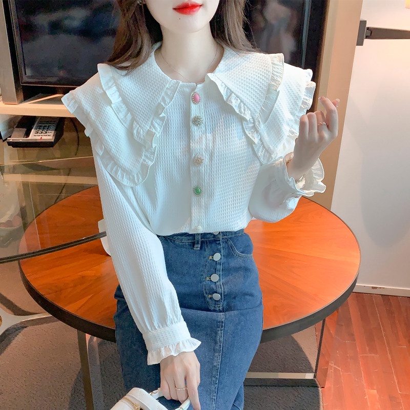 【ZHELIHANGFEI】Áo Sơ Mi Tay Dài Cổ Búp Bê Phong Cách Phương Tây