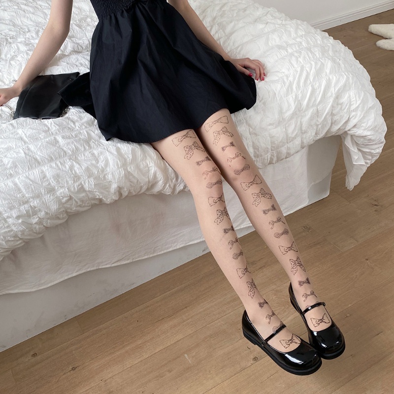 Xiangbao Quần Tất Lụa Trong Suốt In Họa Tiết Trái Tim Phong Cách Lolita Cho Nữ