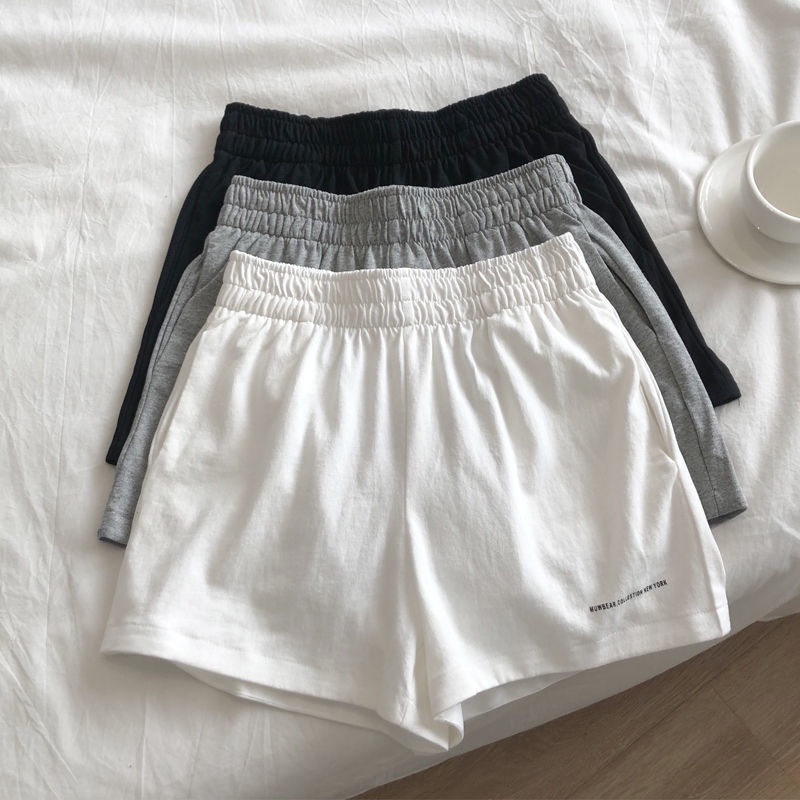 COZOK Quần Short Lưng Cao Dáng Rộng In Chữ Kiểu Hàn Quốc Cá Tính