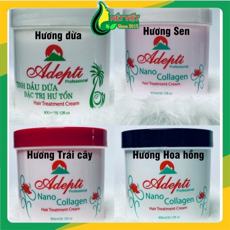 Dầu hấp tóc Adepti Nano Collagen dưỡng tóc siêu mượt 900ml 4 mùi hương, kem ủ tóc phục hồi hư tổn chính hãng 100%