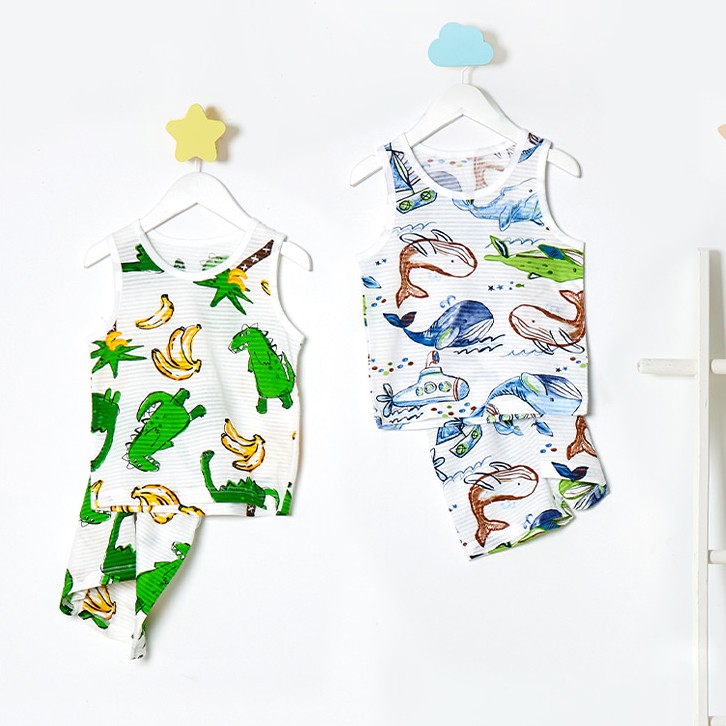 Đồ bộ ba lỗ quần áo thun cotton giấy mặc nhà mùa hè cho bé trai Unifriend Hàn Quốc U4016