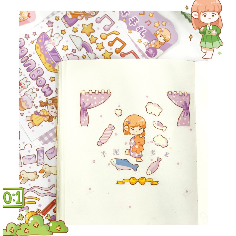 Set 4 Miếng Dán Trang Trí Hình Cô Gái Hoạt Hình Dễ Thương