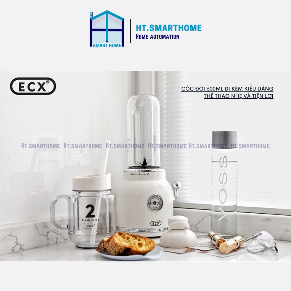 Máy xay sinh tố đa năng ECX 300W 600ml - Dao xay inox 6 lưỡi - Bộ sản phẩm 1 máy 2 cốc tiện lợi nhỏ gọn