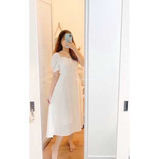 ĐẦM MAXI 2 DÂY CHÉO MÀU TRẮNG - T162