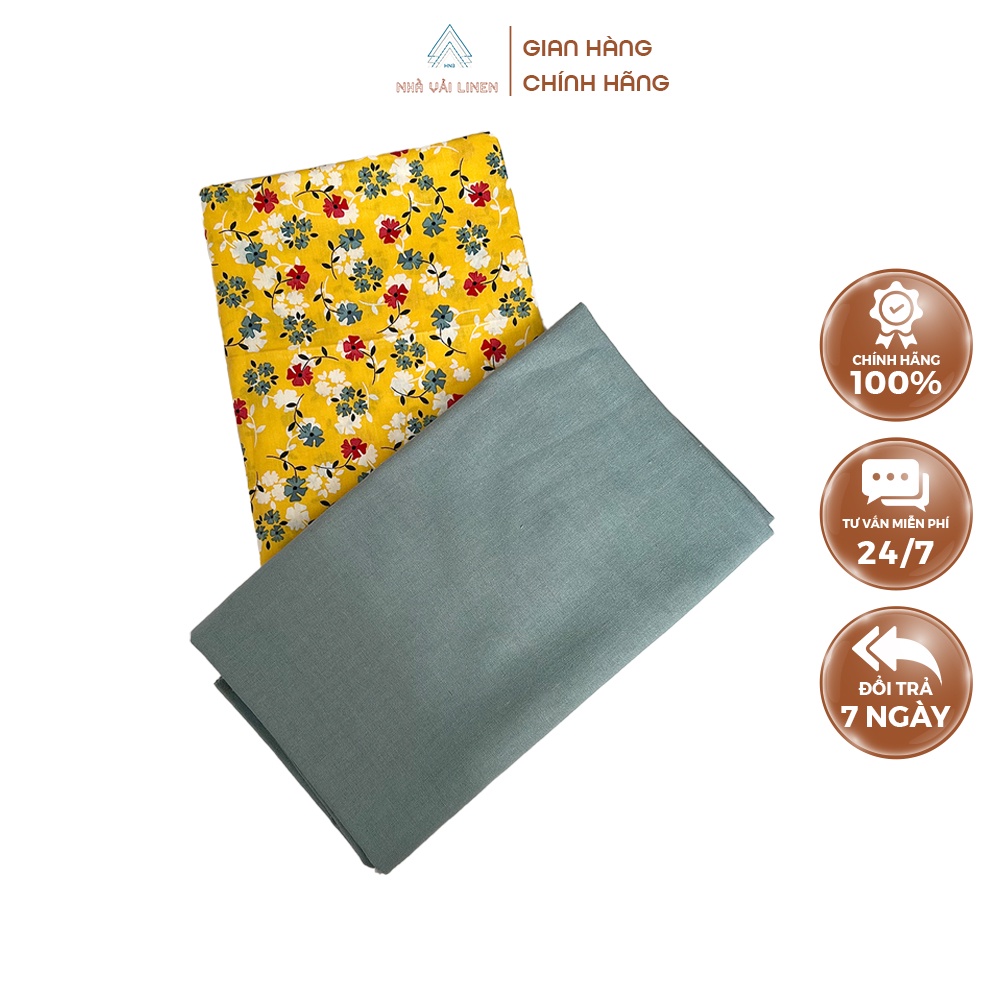 Vải Họa Tiết Thô Cotton Hoa 3 Màu Nền Vàng - Xanh Biển Đậm Bột Nhà Vải Linen