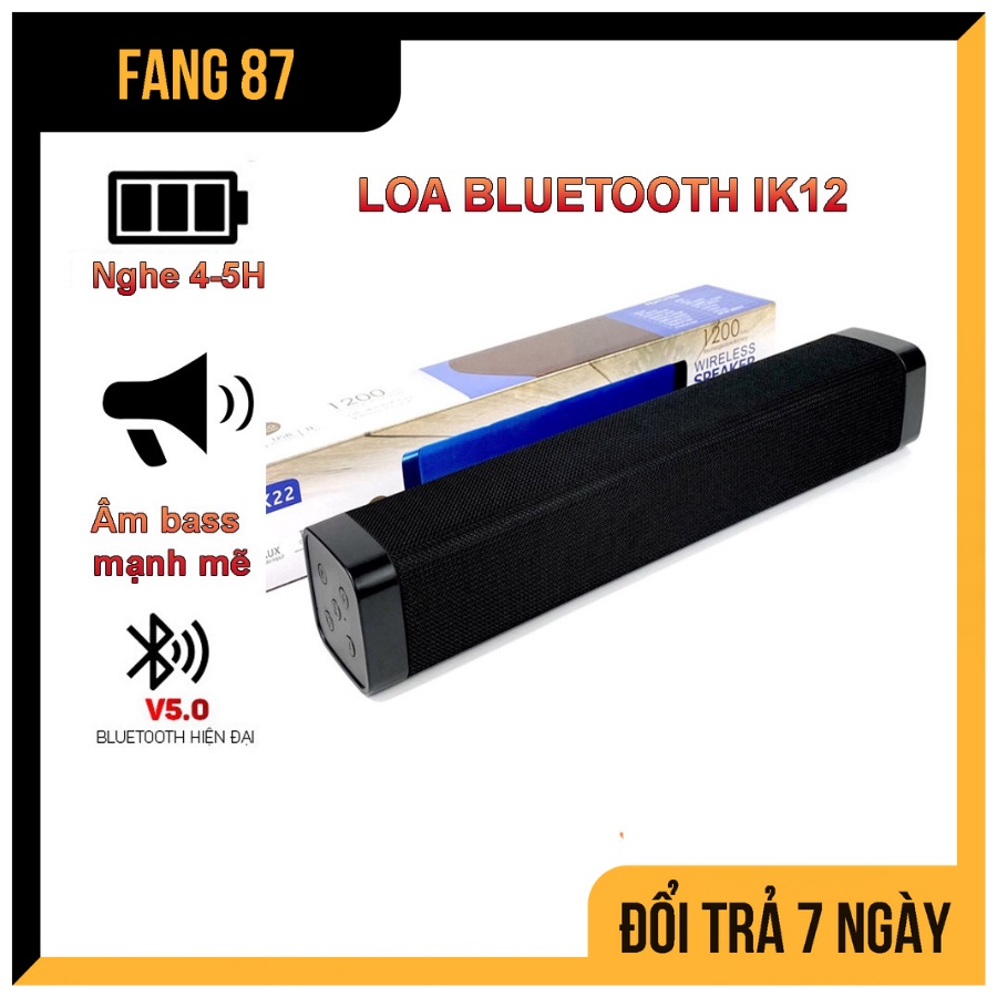 Loa bluetooth dài 2 loa IK12 Bass mạnh mini giá rẻ âm thanh đỉnh có kết nối máy tính Bảo hành 1 đổi 1 3 tháng