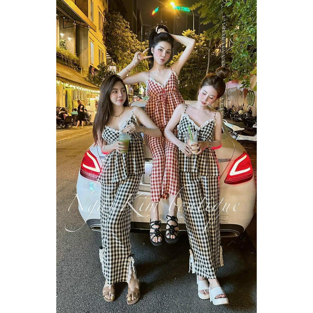 Set đồ bộ nữ chất kate for 2 mẫu y hình thiết kế 2 dây sọc caro siêu yêu mặc ở nhà , đi chơi thoải mái