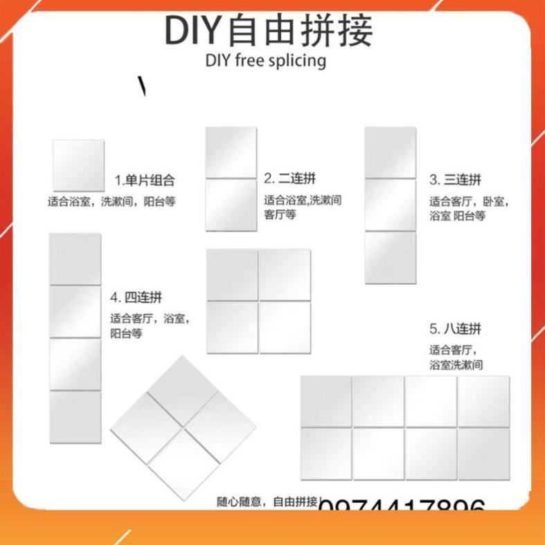 Gương dán tường, tủ áo gương soi toàn thân, dán mọi bề mặt KT 20x20cm. KING Q STORE