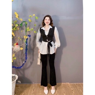 Set sơ mi + gile + đai + quần loe (có bán tách)