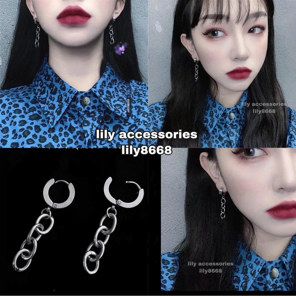 Chain Earring khuyên tai và kẹp tai titan dây xích không gỉ không đen không dị ứng khuyên vành tai nam nữ