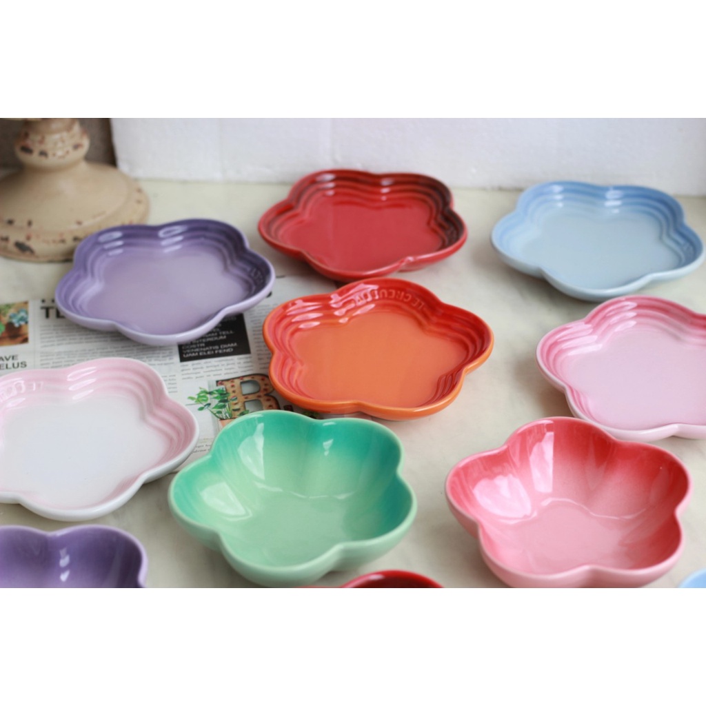 Sale Đĩa le Creuset  mini 13m hình hoa dùng đựng bánh, gia vị trang trí decor bàn ăn