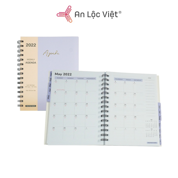 Sổ lò xo Agenda Weekly A5 Trắng mịn có lịch ngày tháng