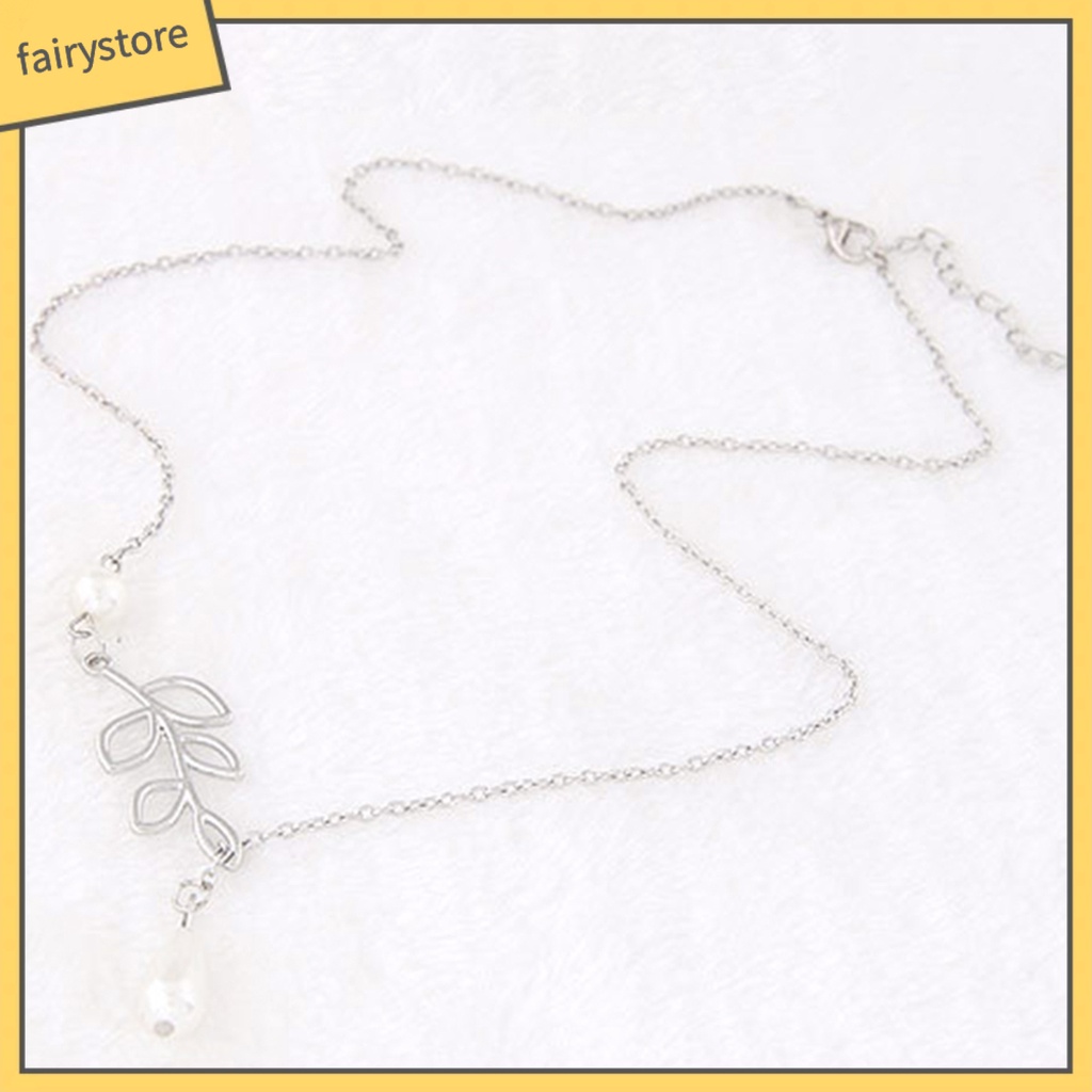 Dây Chuyền Mặt Hình Lá Đính Ngọc Trai Nhân Tạo Thanh Lịch