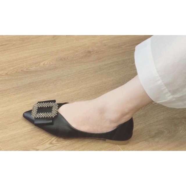 Giày bệt mũi nhọn da mềm khoá đá vuông(tặng tất) | BigBuy360 - bigbuy360.vn