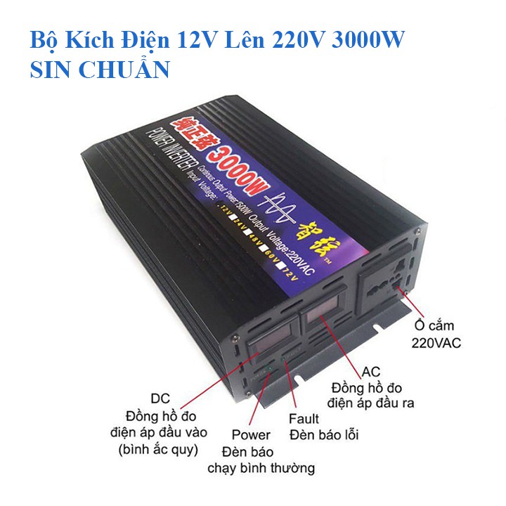 [Mã 155ELSALE giảm 7% đơn 300K] Bộ Đổi Nguồn 12V Lên 220V 3000W Sin Chuẩn