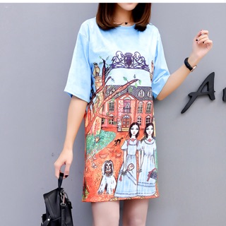 Đầm thun 3D big size màu xanh hình cô gái size lớn 2Xl 75-85kg