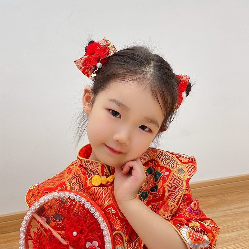 Kẹp tóc phong cách Trung Hoa cổ điển mừng năm mới cho bé gái