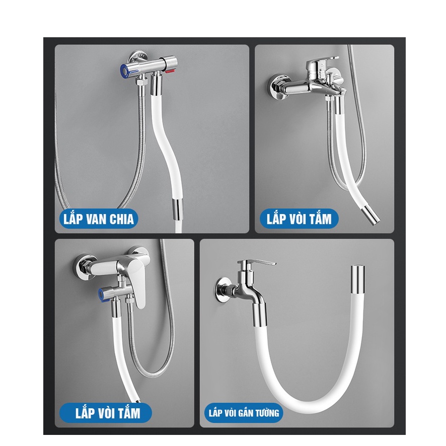 Đầu vòi nước ống nối dài uốn cong tăng áp xoay 360 độ 50cm chống văng bắn nước V2 SUVADO