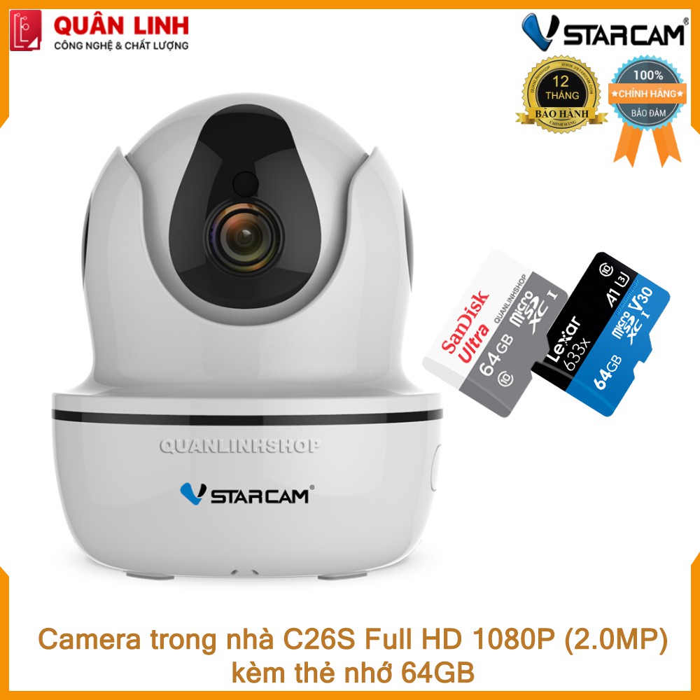 Camera Wifi IP Vstarcam C26s Full HD 1080P kèm thẻ 64GB