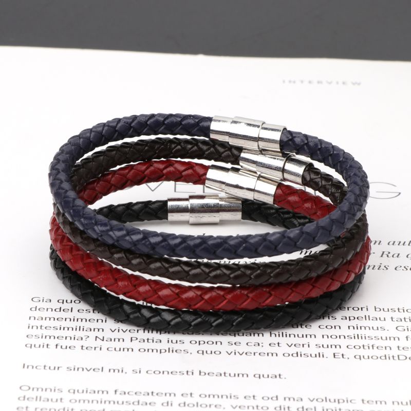 Vòng đeo tay da thật bện gắn đầu nối thép không gỉ cho unisex