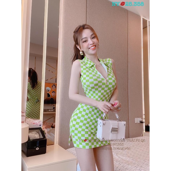Đầm Body Họa Tiết Caro Dây Kéo Trước