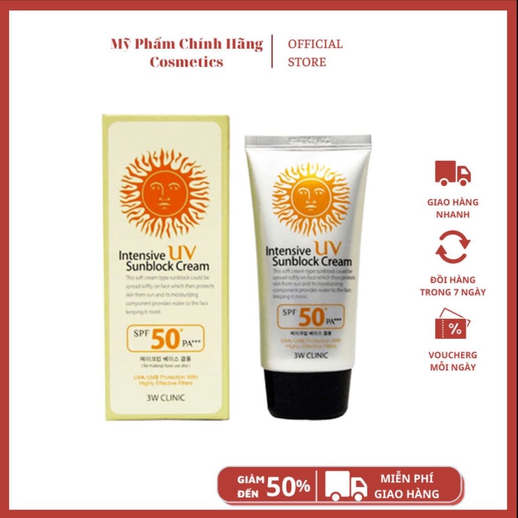 Kem Chống Nắng 3W Clinic Intensive UV Sunblock Cream SPF 50++ PA+++