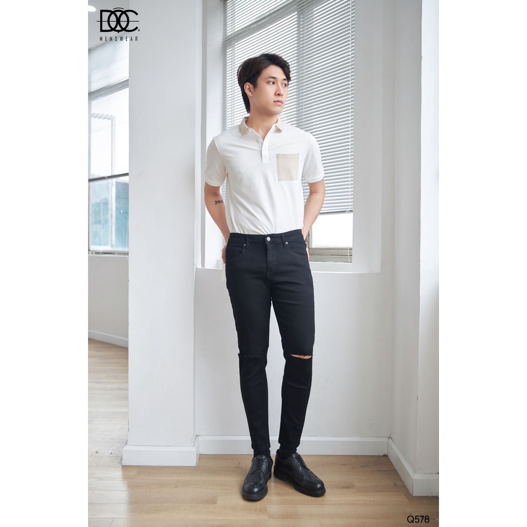 Quần Skinny Jean Nam Độc Menswear Màu Đen Rách Gối Cao Cấp Phong Cách Hàn Quốc Dễ Phối Đồ  - Q578