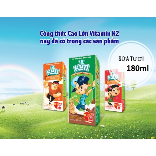 [SenXanh Emart] Thùng 48 Hộp Sữa Chua Uống KUN cho bé 180ml - vị cam/ dâu/ nho/ lúa mạch