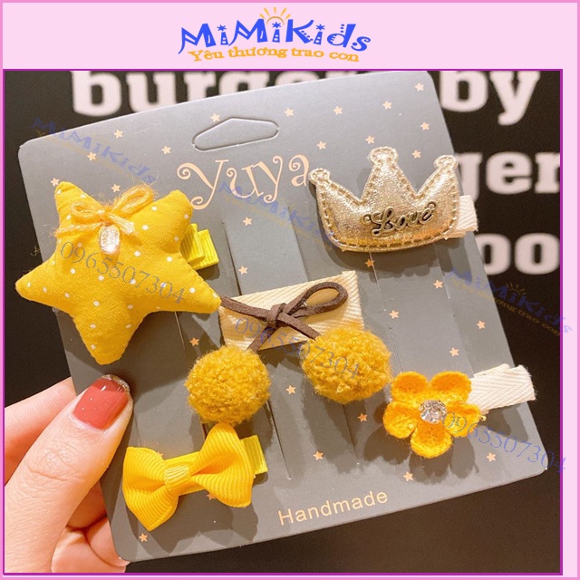 Set 5 kẹp tóc công chúa  phong cách Hàn Quốc xinh yêu cho bé