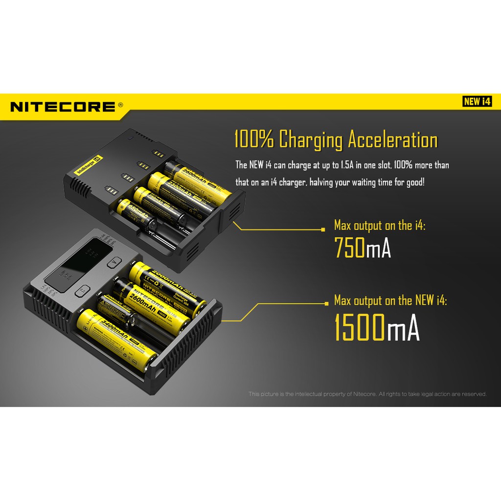 Bộ Sạc Pin Thông Minh Nitecore New I4 1500ma 18650, 21700, 26650...