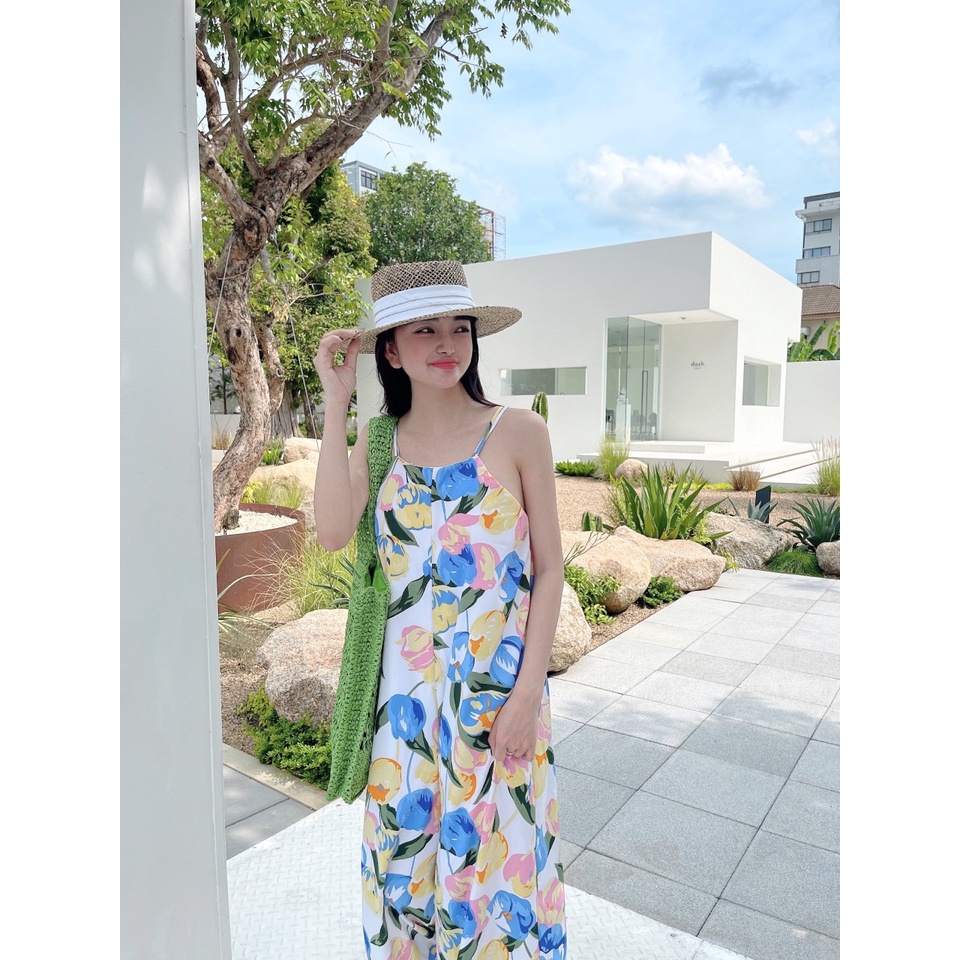 Sét Jum Hoa Dài Hở Lưng Xanh Đậm