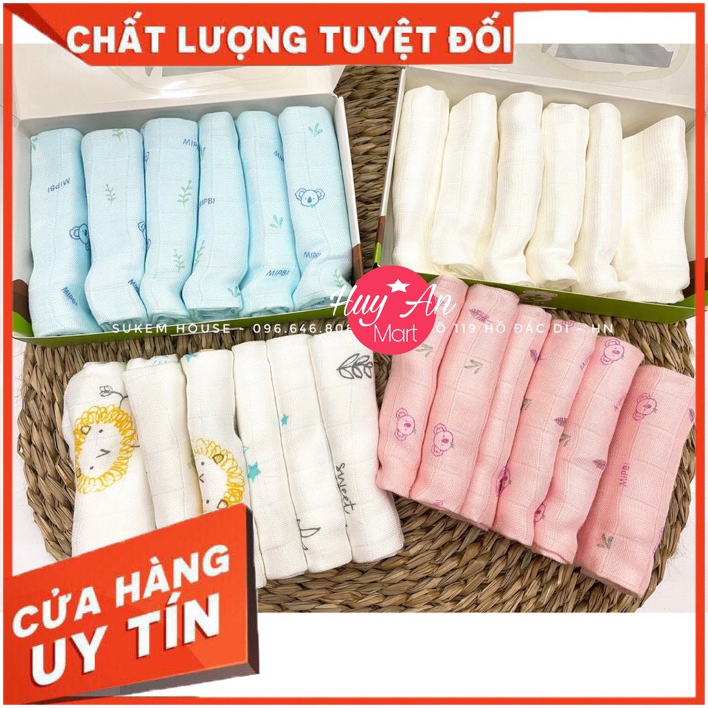 ⚠️ FREESHIP⚠️ Hộp 6 Khăn sữa sợi tre Mipbi siêu mềm kích thước 30x30cm MỀM MẠI NHƯ LÀN DA EM BÉ