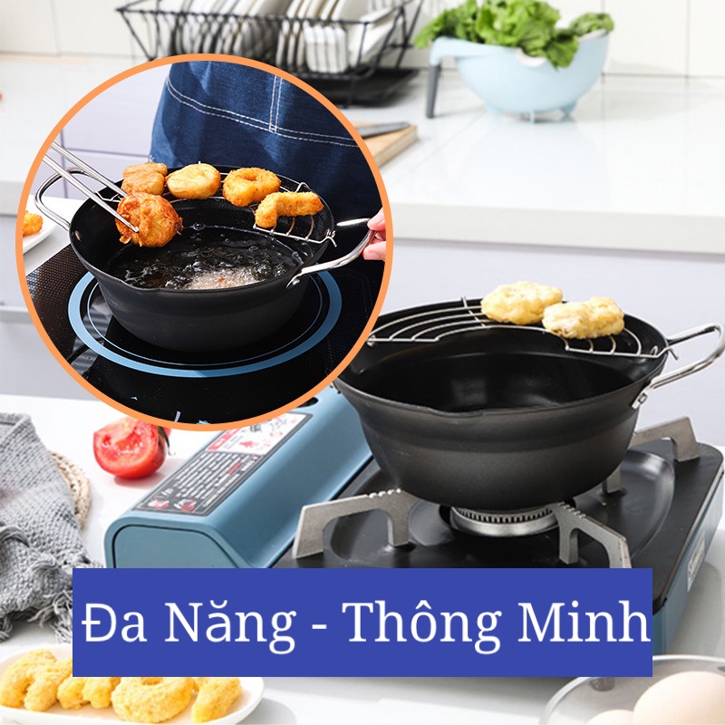 [Siêu HOT] Chảo Chống Dính Sâu Lòng 2 Quai Cao Cấp (Tặng Kèm Vỉ Gác Chảo)