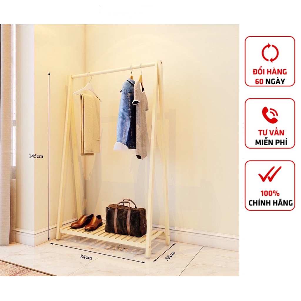 Kệ treo quần áo chữ A 1 tầng 𝐅𝐫𝐞𝐞𝐬𝐡𝐢𝐩 chất liệu làm bằng gỗ thông có thể lắp ráp dễ dàng