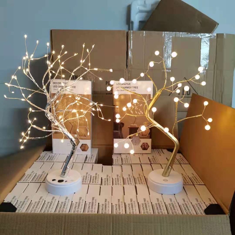 Đèn ngủ để bàn đèn hình cây trang trí dùng cả sạc và pin