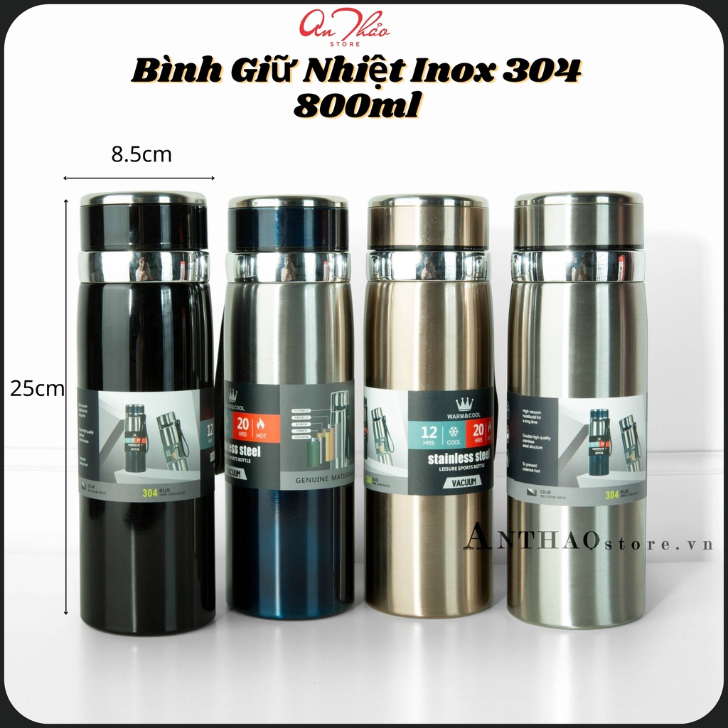 Bình Giữ Nhiệt Inox 304 cao cấp 800ml, lock and lock Vỏ Thép Không Gỉ An Toàn Giữ Nhiệt Tốt