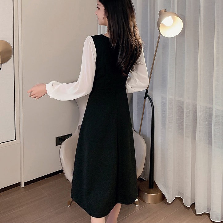 Đầm tay dài phối màu phong cách cổ điển cho nữ | BigBuy360 - bigbuy360.vn