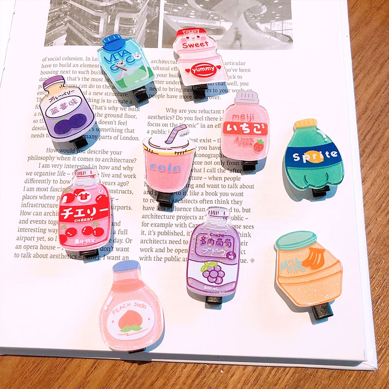 Set 10 Kẹp Tóc Hình Chai Nước Hoạt Hình Xinh Xắn Cho Nữ