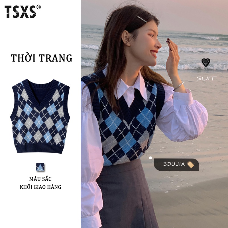 【Quảng Châu】Thời trang nữ màu xanh không tay Xiaozhai Áo vest nữ không tay dệt kim Hàn Quốc