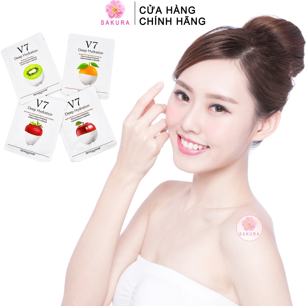 Mặt nạ giấy Mask dưỡng ẩm trắng da V7 dưỡng da mụn cấp ẩm cấp nước chống lão hoá Bioaqua Images SAKURA 30ml