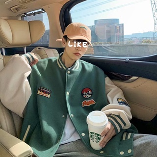 Áo khoác bóng chày dáng rộng phối màu thời trang xuân thu phong cách Hàn Quốc cho nam size M-5Xl